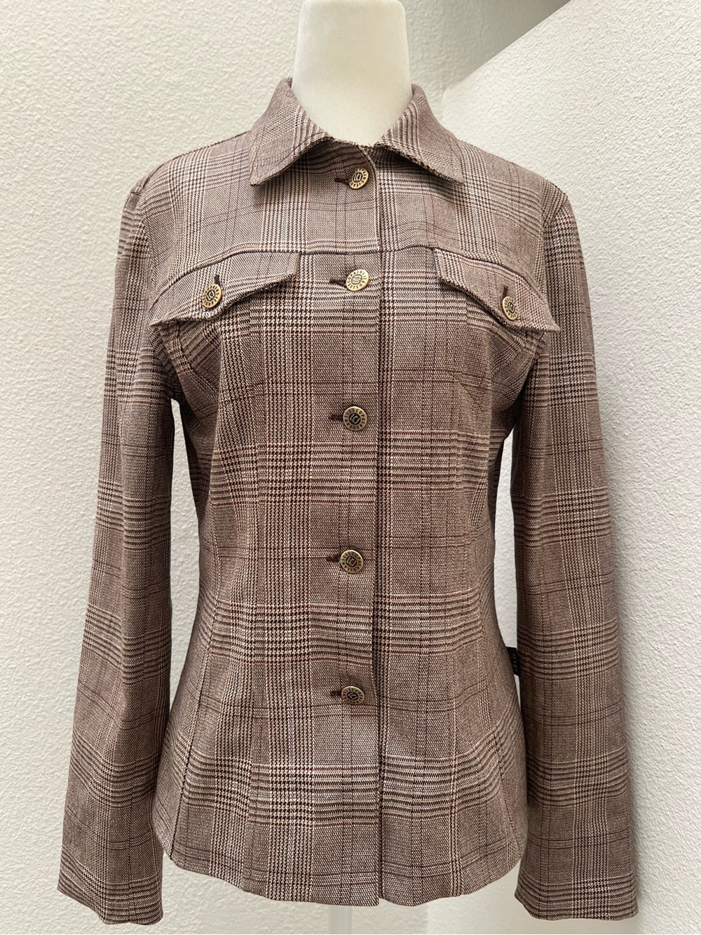 Vintage Les Copains Jeans Brown Plaid Button-Front Jacket